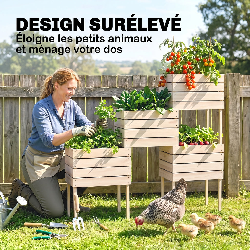 Jardinières sur Pieds carrés potagers - Lot de 4 jardinières sur Pied modulables - 50L x 30l x 60H cm-4