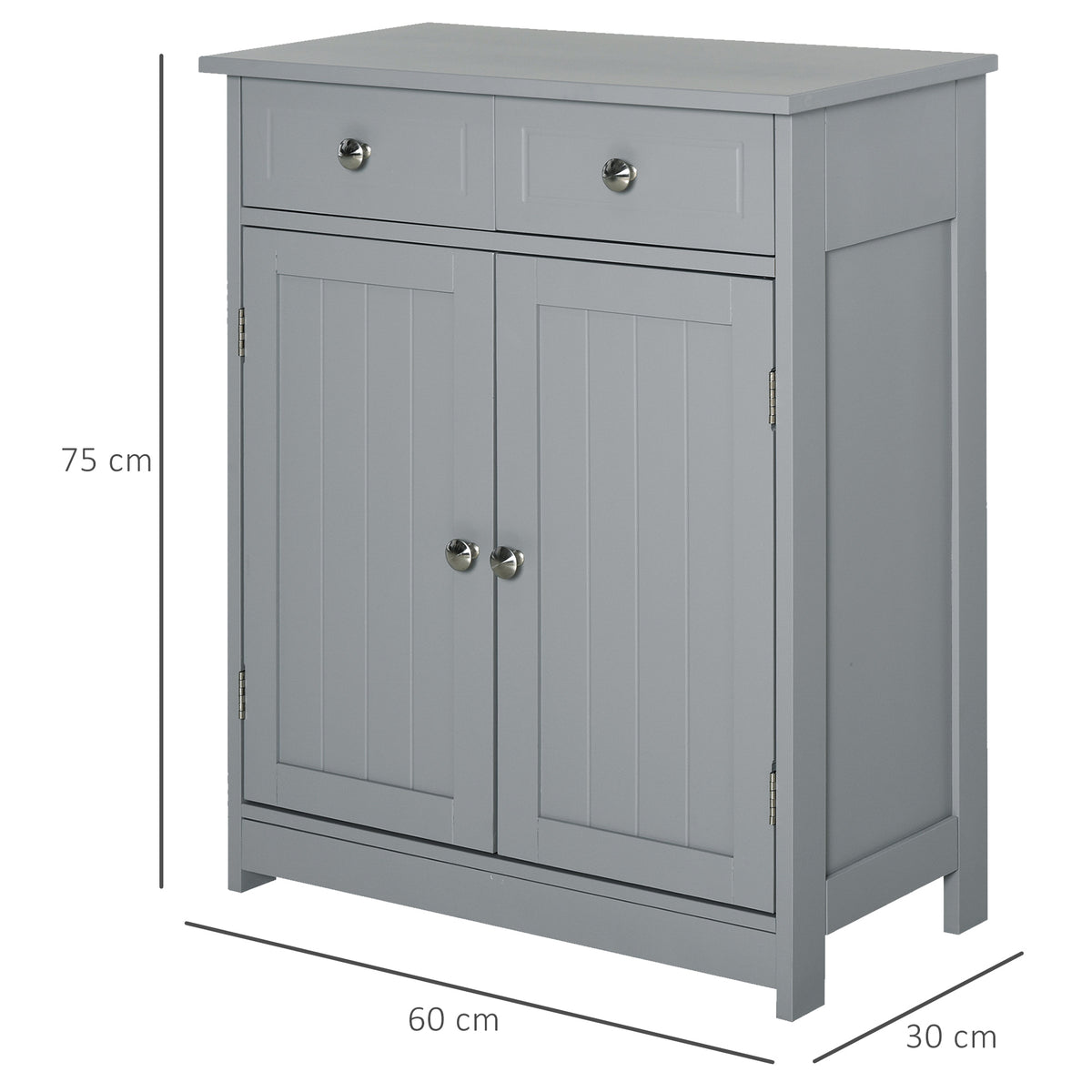 Meuble de salle de bain meuble de rangement 2 tiroirs placard double porte et étagère réglable 60 x 30 x 75 cm gris-2
