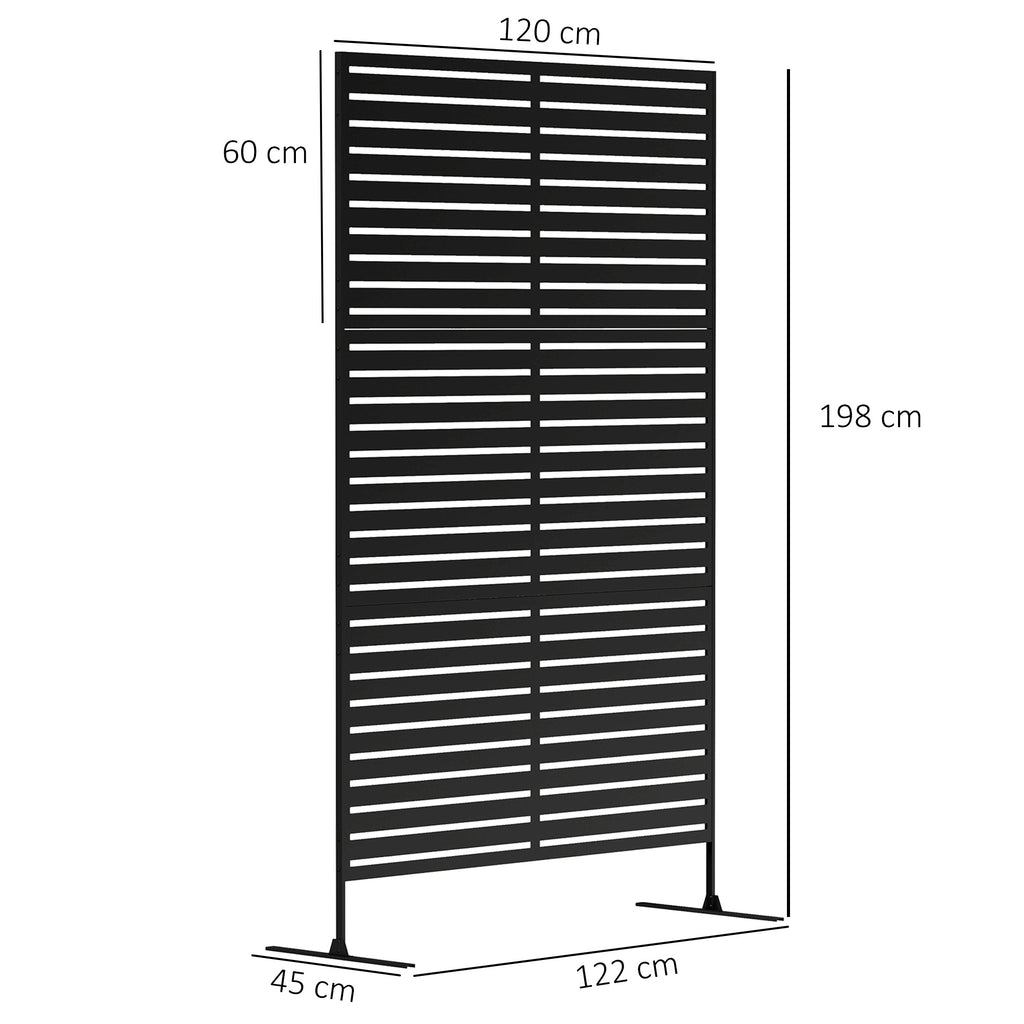 Panneau Brise Vue Extérieur Décoratif en Acier 122x198cm, Treillis pour Plantes Grimpantes, Support, Panneau Rayé, Noir-2