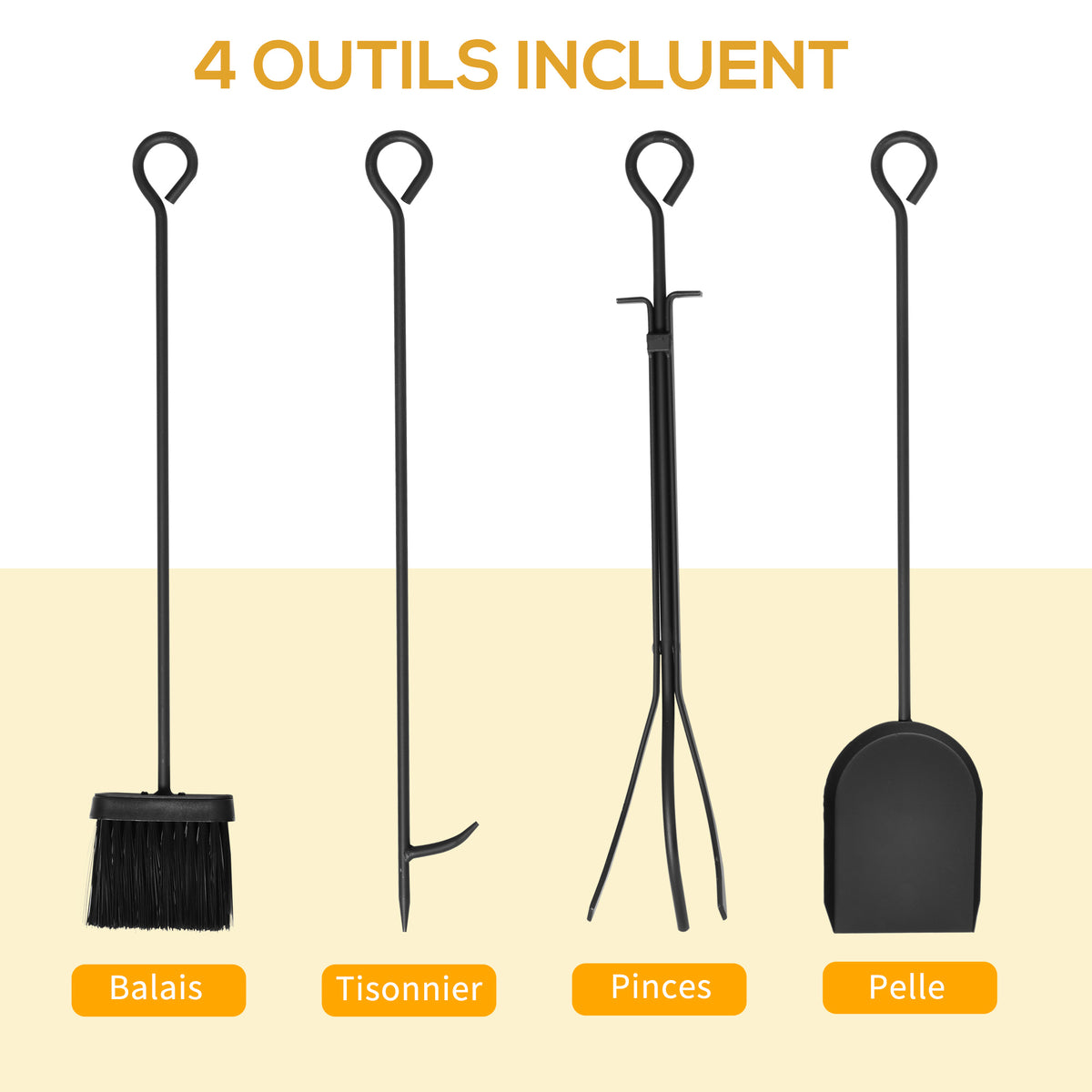 Porte-bûches range bûches étagère à bois de cheminée serviteur de cheminée multi-accessoires dim. 75L x 30l x 60H cm acier noir-3