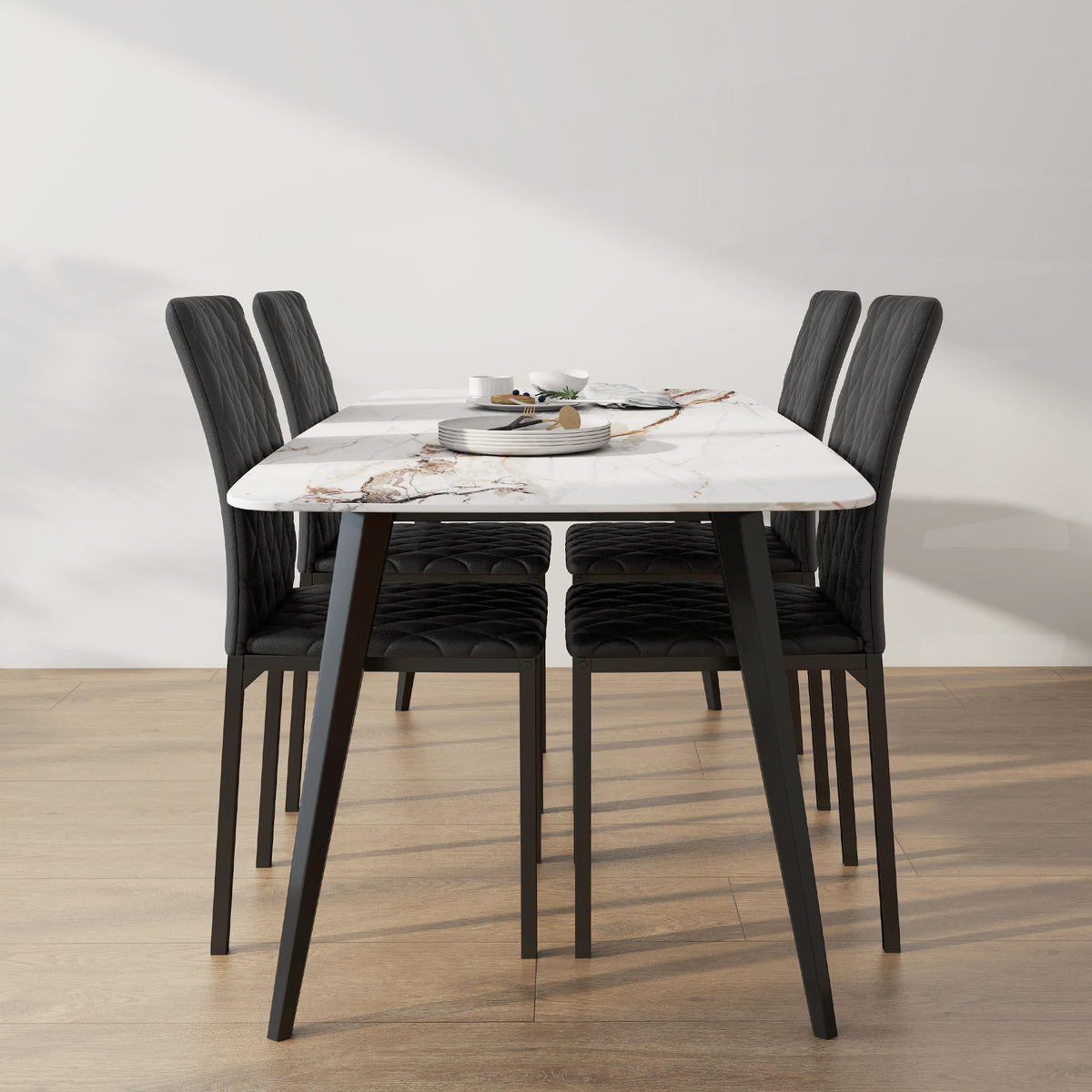 Lot de 4 chaises de salle à manger, chaises de cuisine, capitonnage rhombique et pieds en métal, 41x50x91cm, noir-7
