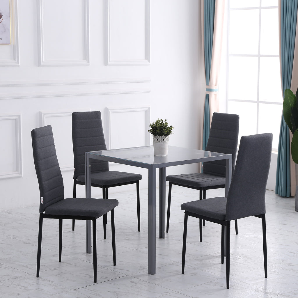 Lot de 4 chaises de salle à manger chaises de cuisine avec dossier haut pieds en métal et tissu en lin 41x50x97cm gris-9