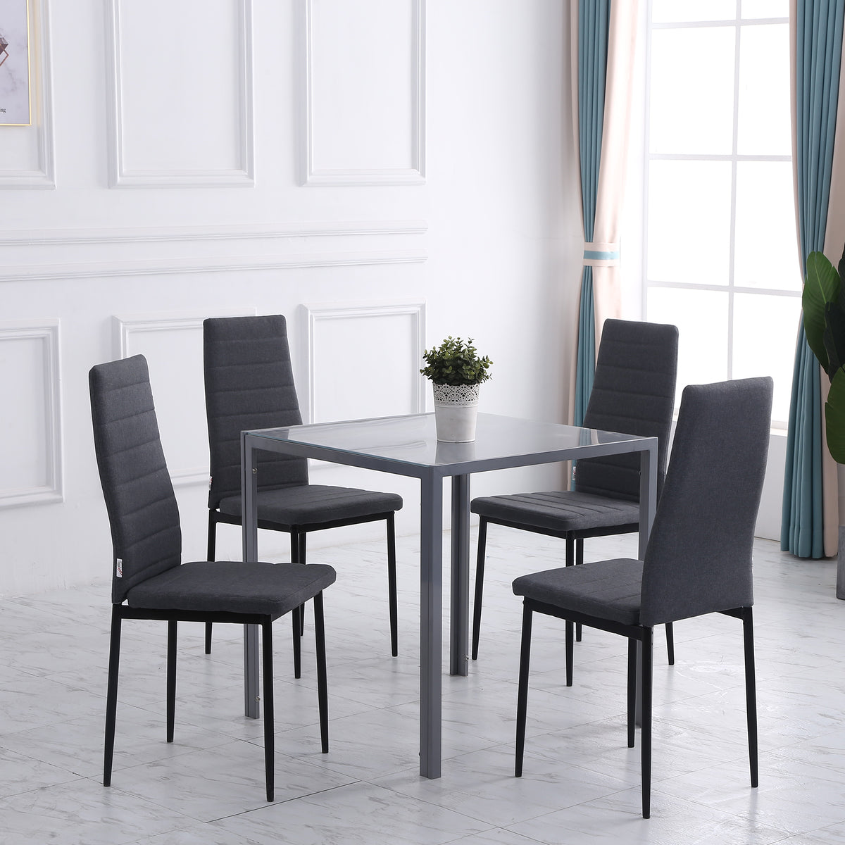 Lot de 4 chaises de salle à manger chaises de cuisine avec dossier haut pieds en métal et tissu en lin 41x50x97cm gris-9