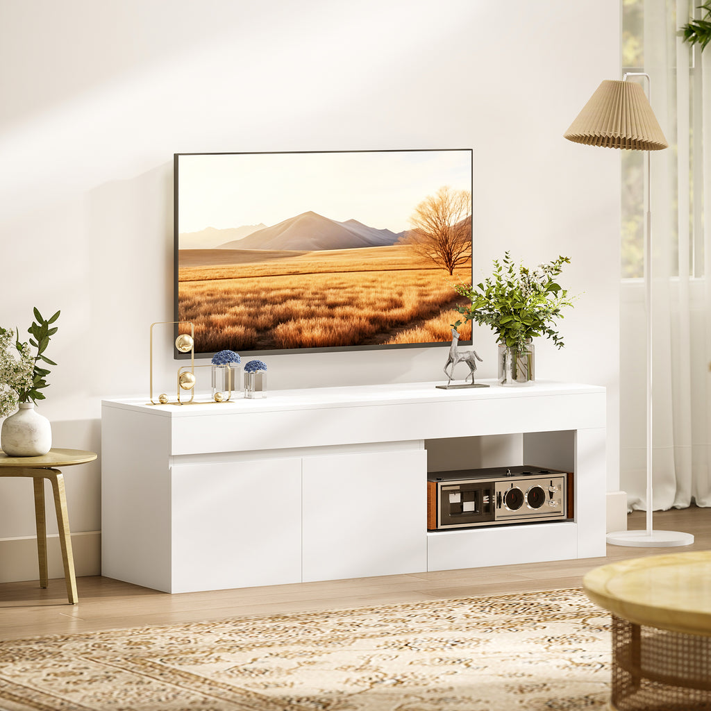 Meuble TV 2 portes pour téléviseurs jusqu'à 60 pouces, meuble télé avec placard et étagère ouverte, blanc-1