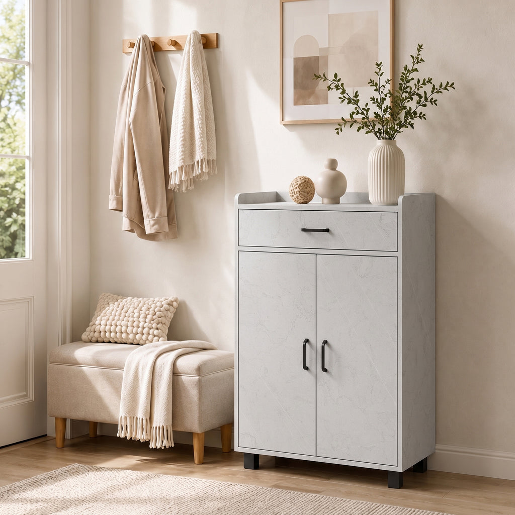 Meuble à Chaussures, Armoire à Chaussures avec 2 Portes, Tiroir, 5 Compartiments et Étagères Réglables, Gris-8