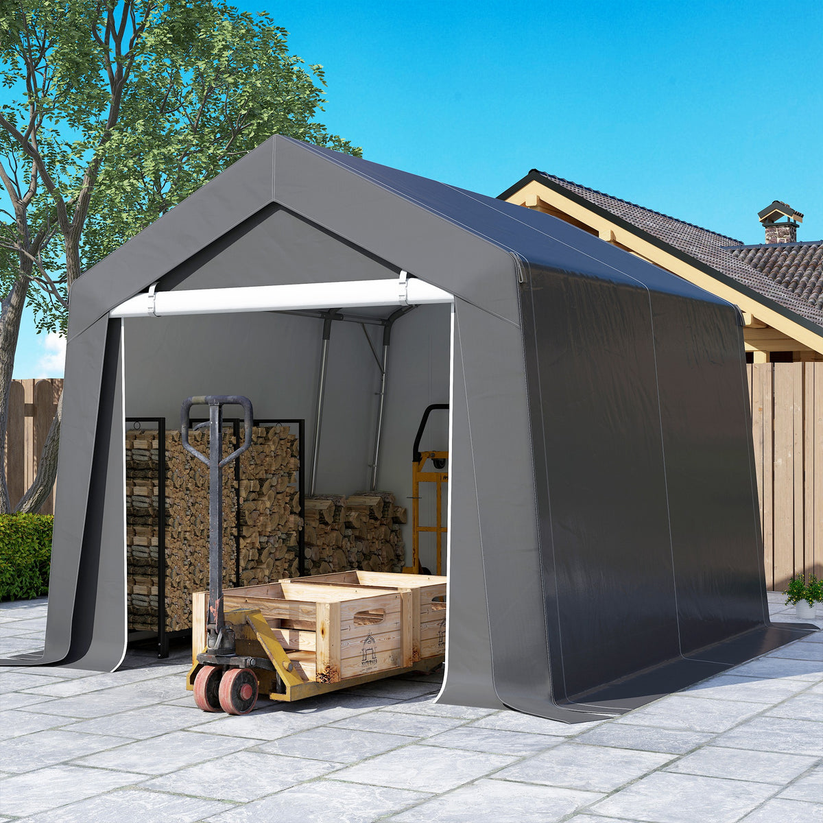 Abri de jardin tente de stockage portable pour extérieur avec cadre en acier galvanisé et grande porte 3 x 3 m gris-8