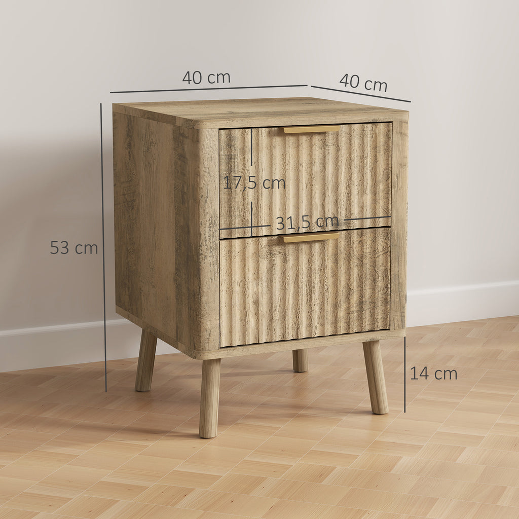 Lot de 2 tables de chevet avec 2 tiroirs cannelés pour chambre à coucher, salon, 40 x 40 x 53 cm, chêne-2