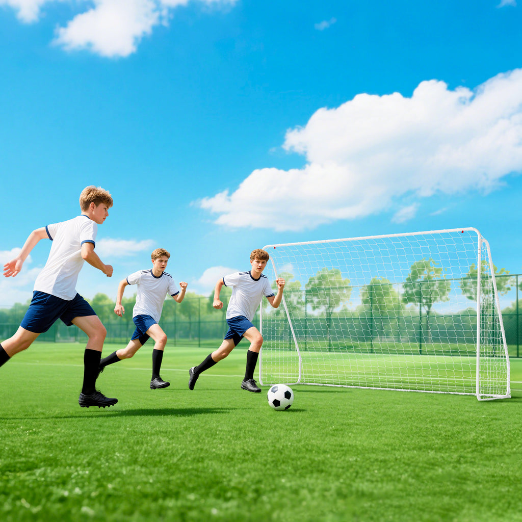 But de football - cage de foot - but d'entrainement dim. 301L x 120l x 200H cm - châssis métal époxy filet PE - piquets inclus - blanc-9