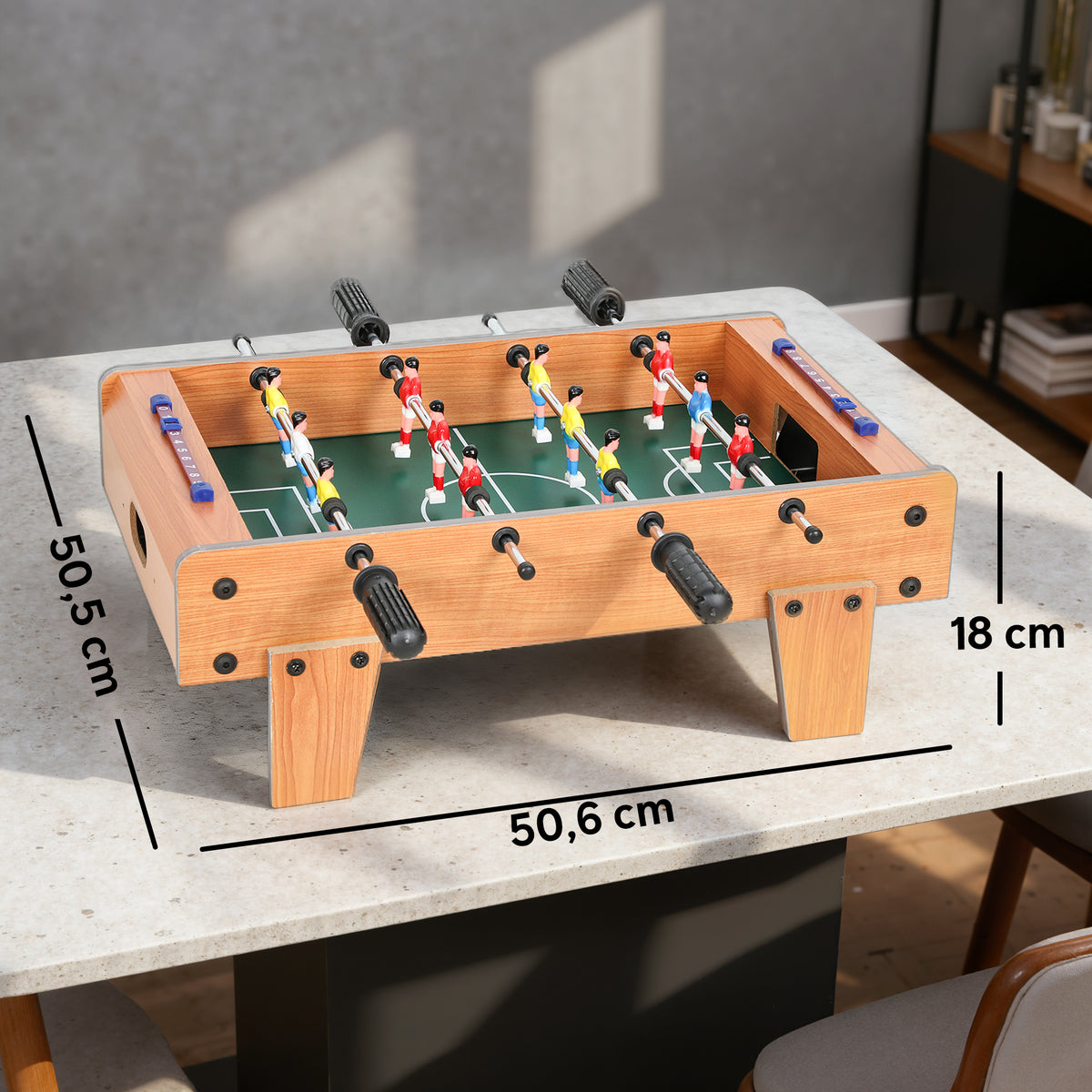 Mini Babyfoot Jeu de Table Baby-Foot Panneaux de Score et 2 Balles 50,6x50,5x18cm Finition Bois Naturel-2