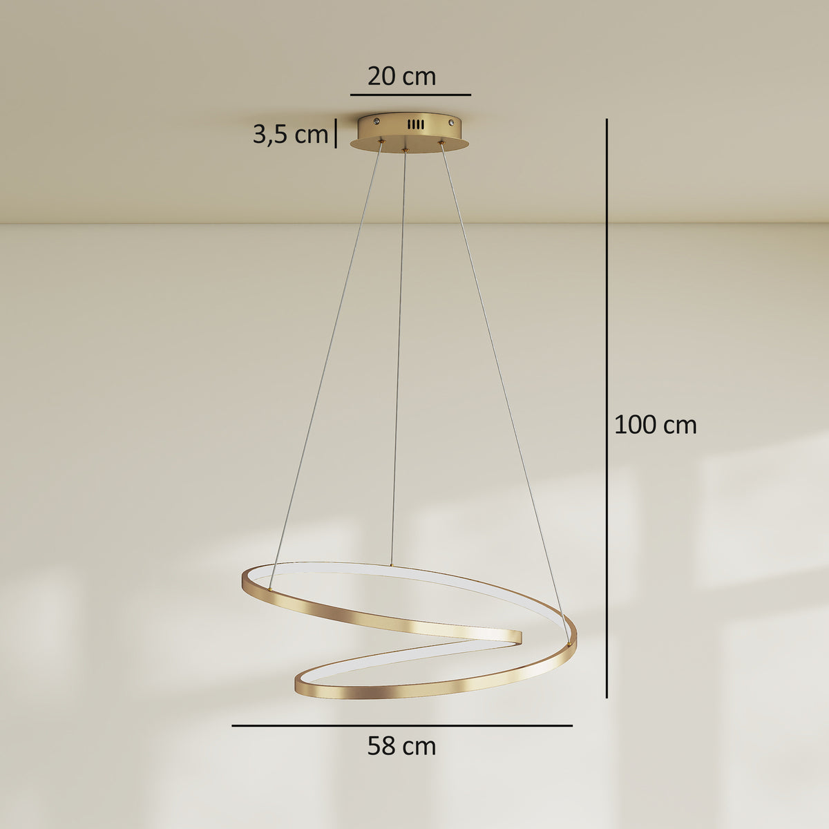 Suspension Luminaire avec 2 Anneaux, Lustre Suspendu LED à 3 Températures de Couleur, Hauteur Réglable, Doré-2