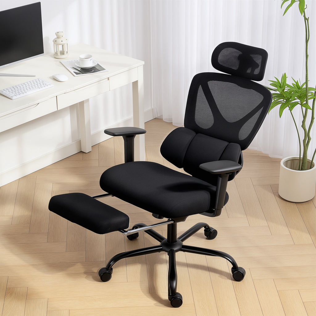 Chaise bureau ergonomique, fauteuil de bureau avec soutien lombaire dynamique adaptatif, 73x75x120-128cm, noir-1