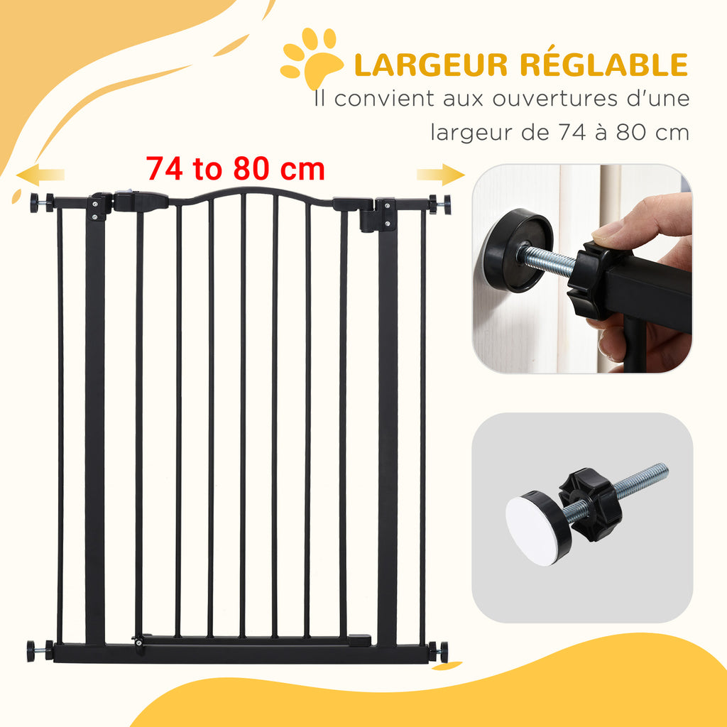 Barrière de sécurité pour chien extensible 74-80 cm fermeture automatique fixation par pression sans percer noir-6