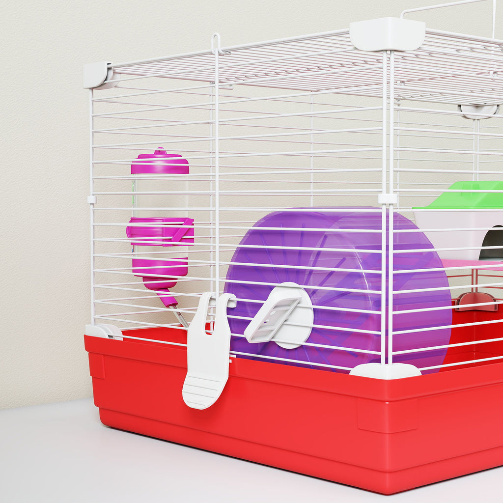 Cage hamster, cage rongeur à 2 niveaux, base amovible nettoyage facile, cabane, roue d'exercice, 47 x 30 x 27 cm, blanc-8