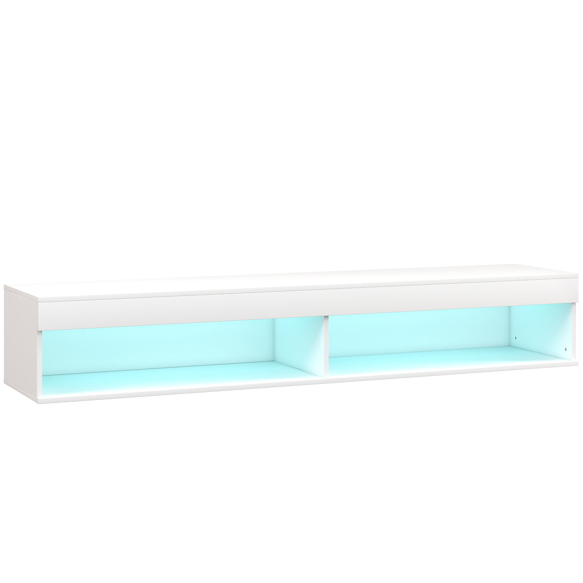 Meuble TV suspendu mural avec éclairage LED pour téléviseurs jusqu'à 75 pouces, étagères, 180L x 40l x 30H cm, blanc-0