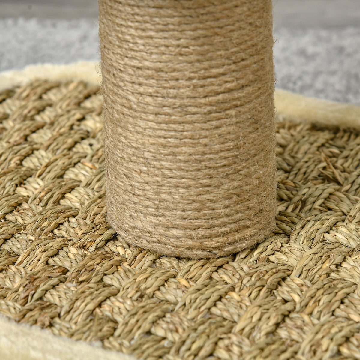 Arbre à chat en cercle avec griffoir en jute et jouet de souris coussin en peluche doux en panneaux de particules 40 x 30 x 56 cm kaki beige café-8