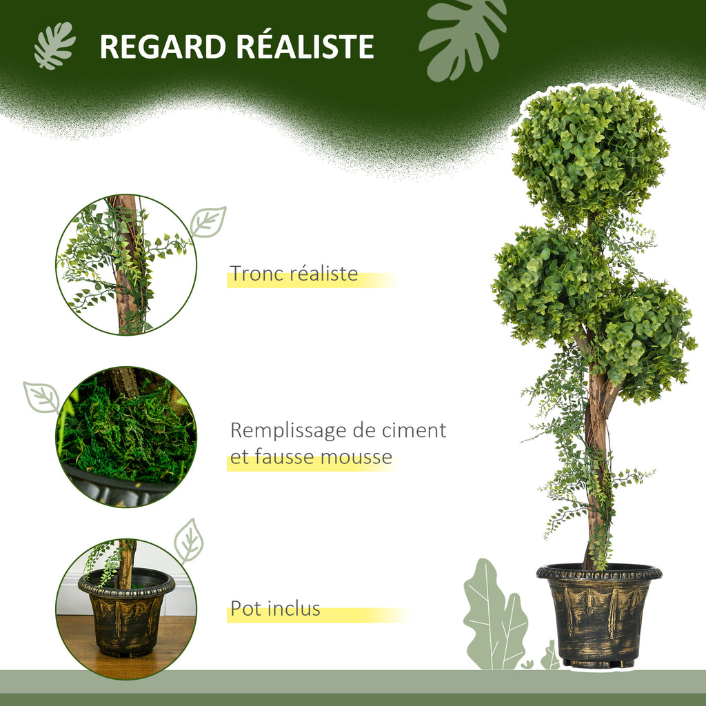 Plante artificielle arbre artificiel 3 boules de buis avec pot ciment, intérieur et extérieur, hauteur 115 cm-4