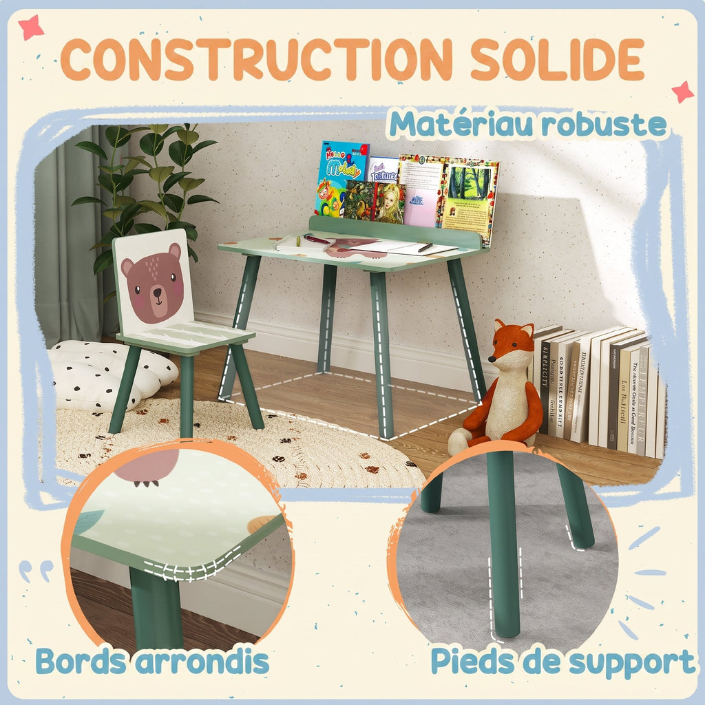 Table Enfant avec Chaise, Ensemble Table et Chaise en Bois pour Dessiner, Jouer, Étudier, Cadeau pour 3-8 Ans, Vert-5