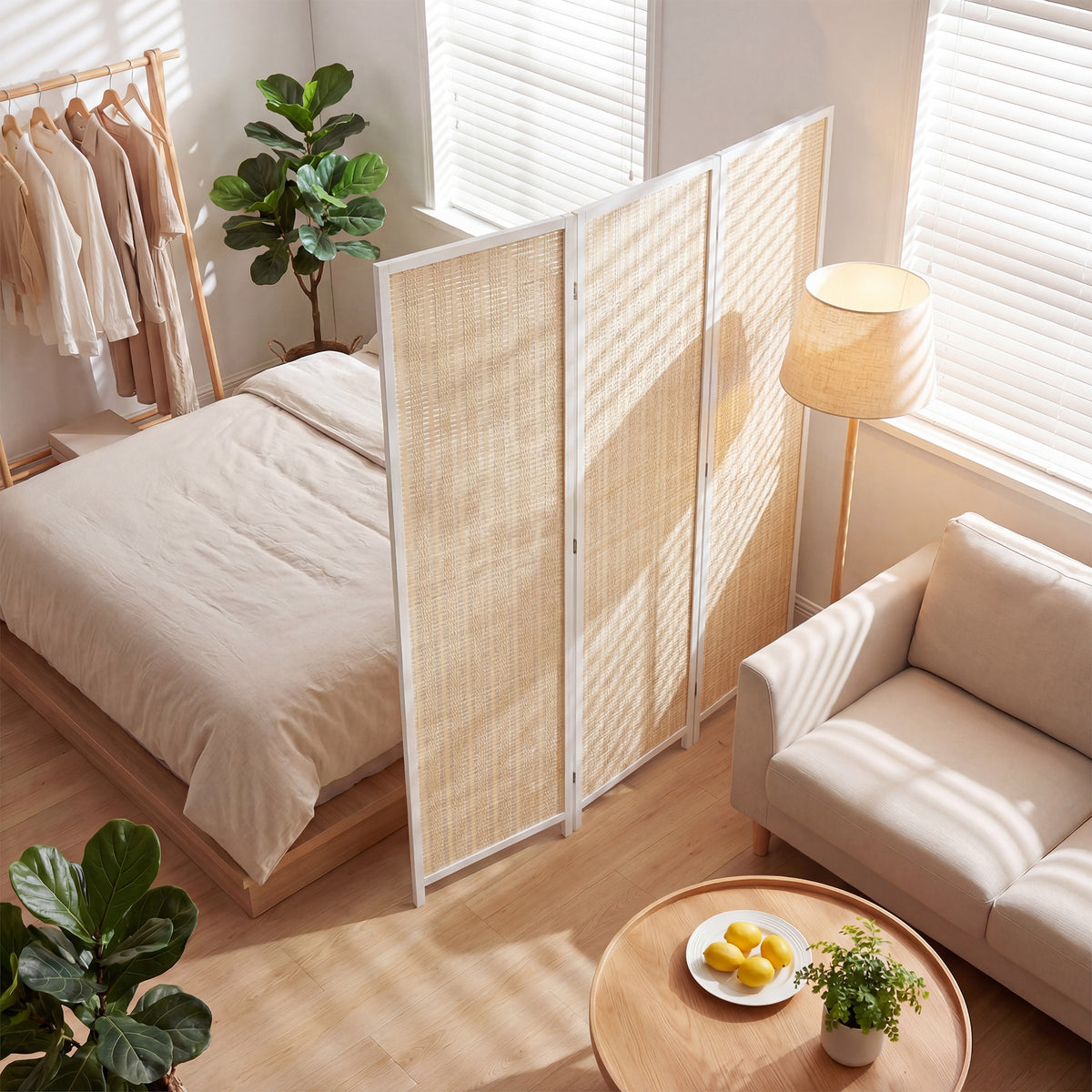 Paravent en bois séparateur de pièce closion de séparation pliable 3 panneaux 135 x 180 cm blanc-8