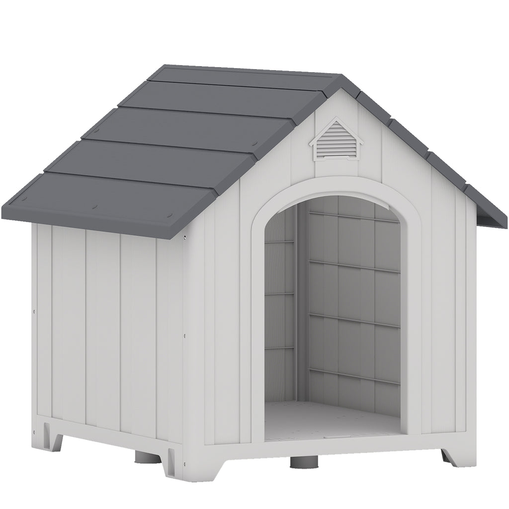 Niche pour chien extérieur, maison chien en polypropylène imperméable ventilé plancher surélevé 66x55x65cm gris clair-0