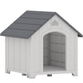 Niche pour chien extérieur, maison chien en polypropylène imperméable ventilé plancher surélevé 66x55x65cm gris clair-0