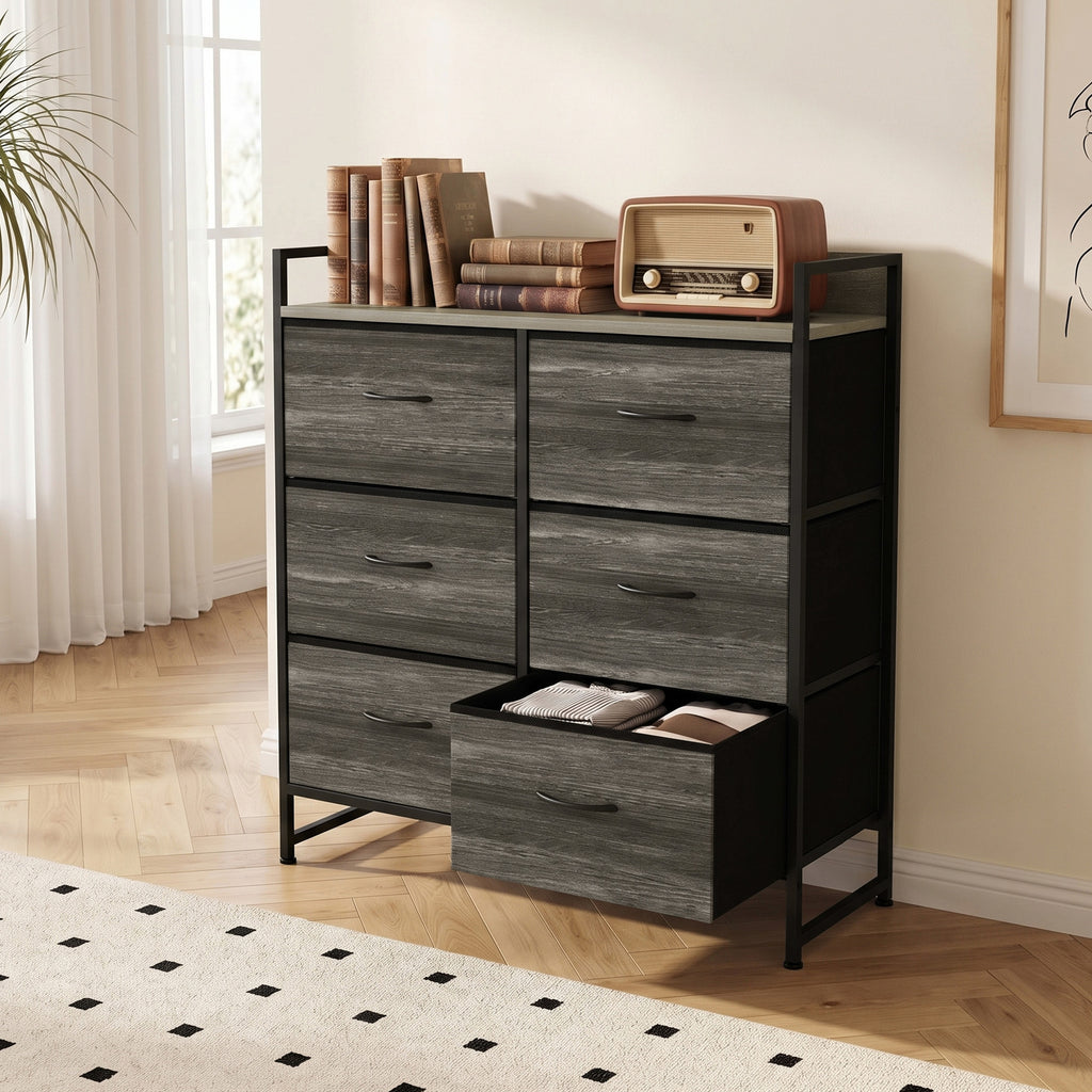 Commode, Meuble de Rangement pour Chambre, 6 Tiroirs en Tissu en Lin, Cadre en Acier, 80 x 29 x 85 cm, Gris-8