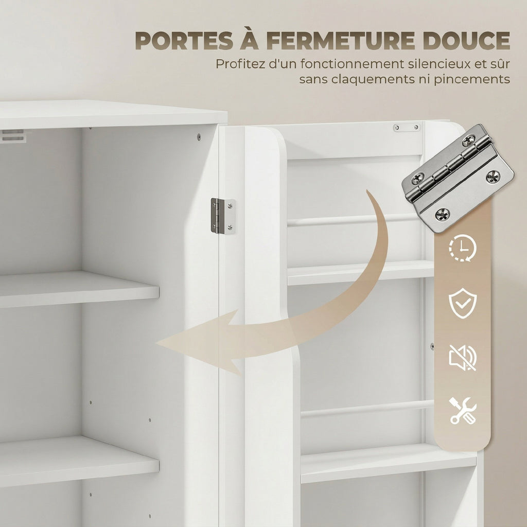 Buffet cuisine, meuble de rangement avec tiroir, 3 portes à fermeture douce, racks-porte et étagères réglables, blanc-6