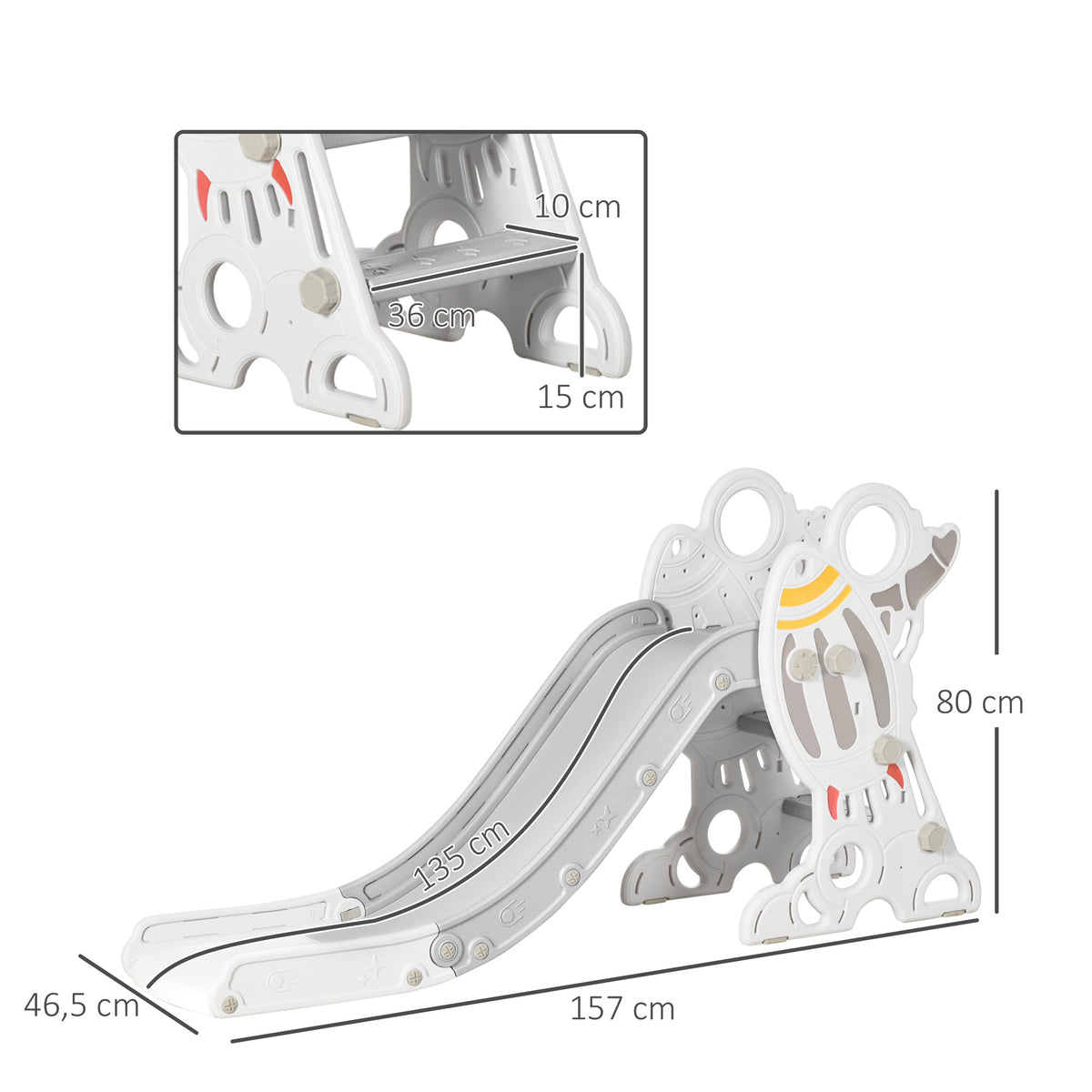 Toboggan pour enfants toboggan intérieur pour enfant, de 18 à 36 mois, jusqu'à 30 kg, 157L x 46,5l x 80H cm, gris-2