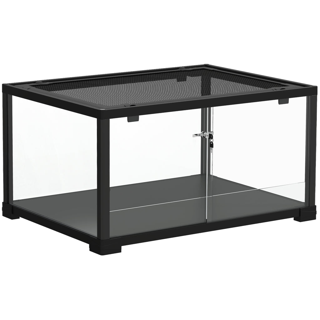 Terrarium en verre pour reptile enclos pour hamster 86 L ventilation supérieure porte coulissante 50,8x30,5x35,6cm noir-0