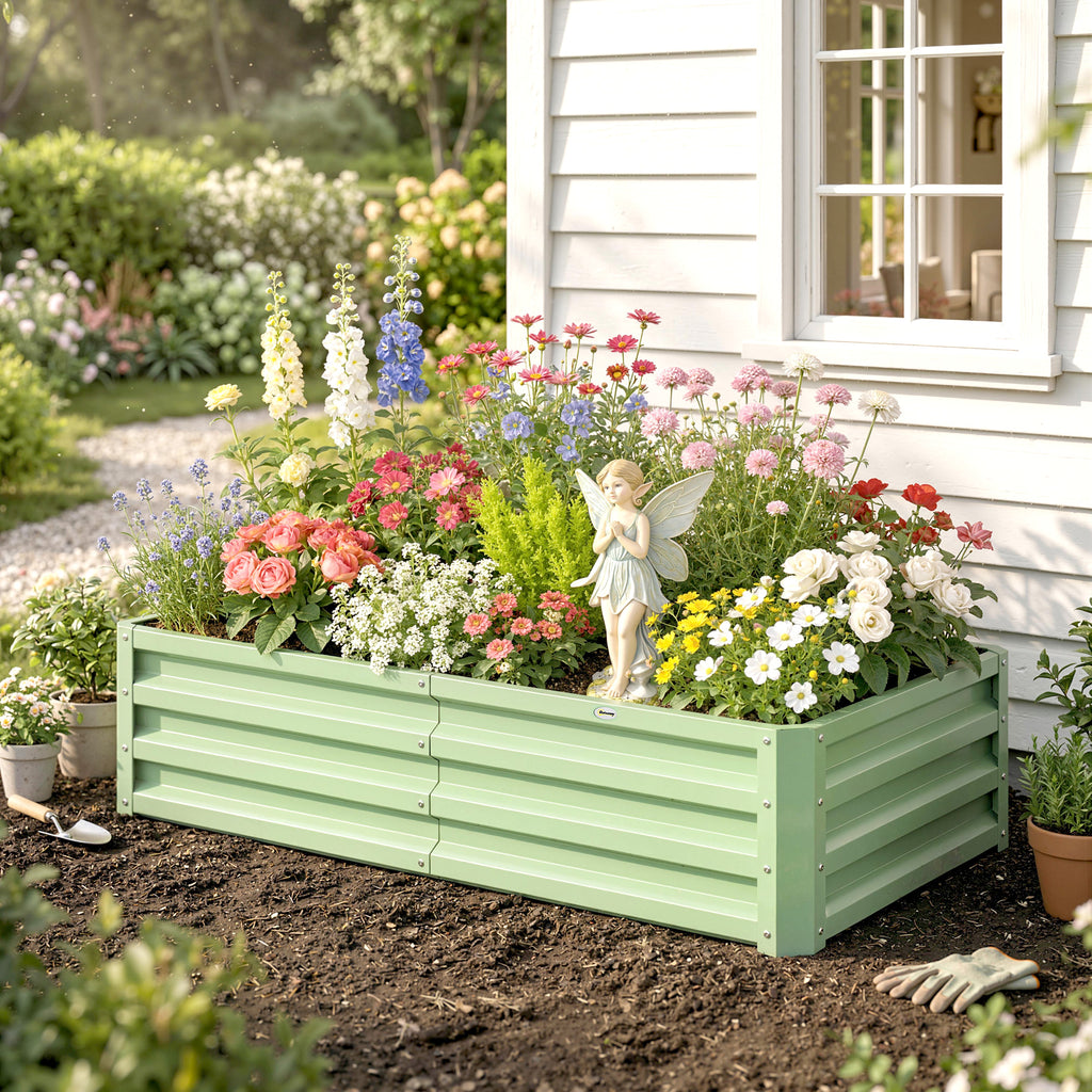 Carré Potager de Jardin Rectangulaire, Tôle d'Acier Ondulée, 120 x 60 x 30,5 cm, Vert-8