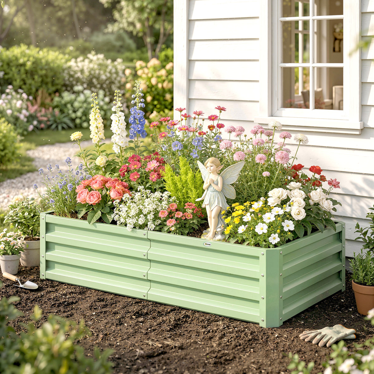 Carré Potager de Jardin Rectangulaire, Tôle d'Acier Ondulée, 120 x 60 x 30,5 cm, Vert-8