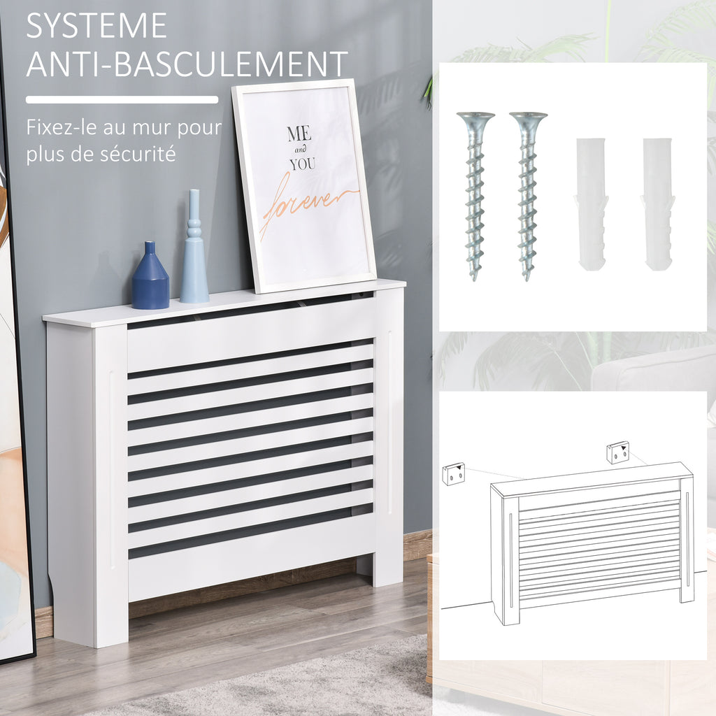 Cache-radiateur couverture radiateur Design à Lattes Panneau Cabinet pour salon cuisine chambre couloir dim. 112L x 19l x 81H cm MDF Blanc-5