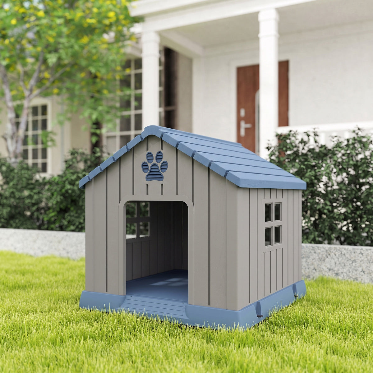 Niche pour chien extérieur maison chien extérieur bouches d'aération et plancher suréleveé 85 x 79 x 82 cm bleu-1