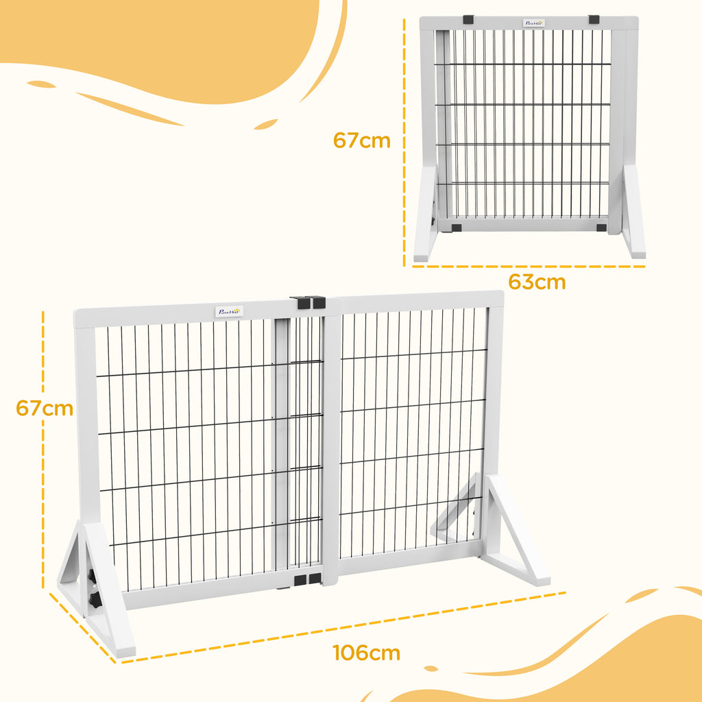 Barrière de sécurité pour chien barrière de protection à 2 panneaux largeur réglable 63-106 cm en bois acier blanc-2