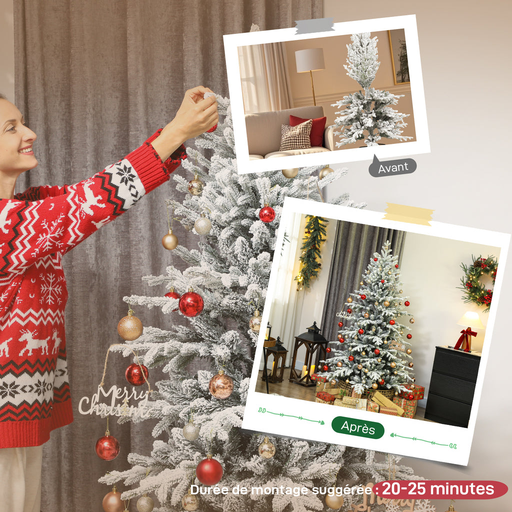 Sapin de Noël artificiel floqué de neige 180 cm, arbre de Noël avec 1815 branche, support en métal pliable, vert-6