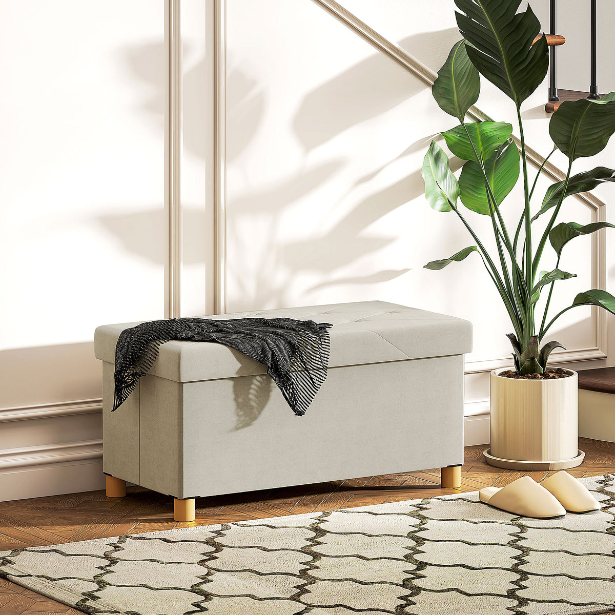 Banc de rangement bout de lit pliable volume 67 L capacité de charge 120 kg avec couvercle 76L x 38l x 38H cm crème-1