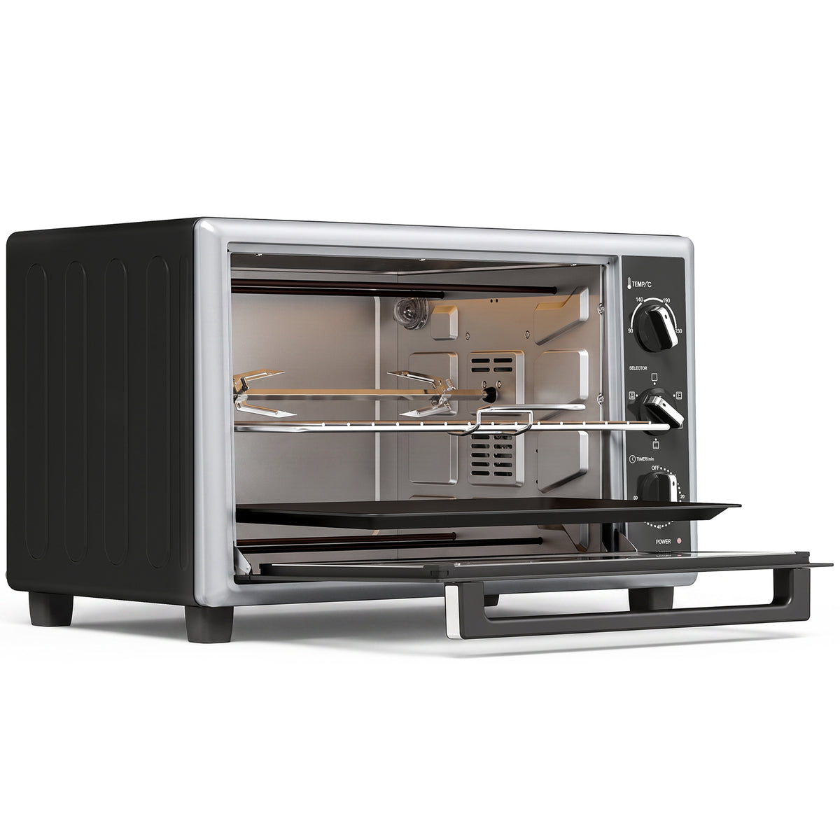 Mini-Four Électrique avec Broche Rotative 46L 1800W, Four à Convection Multifonction, Chaleur Tournante, Minuterie, Noir-0