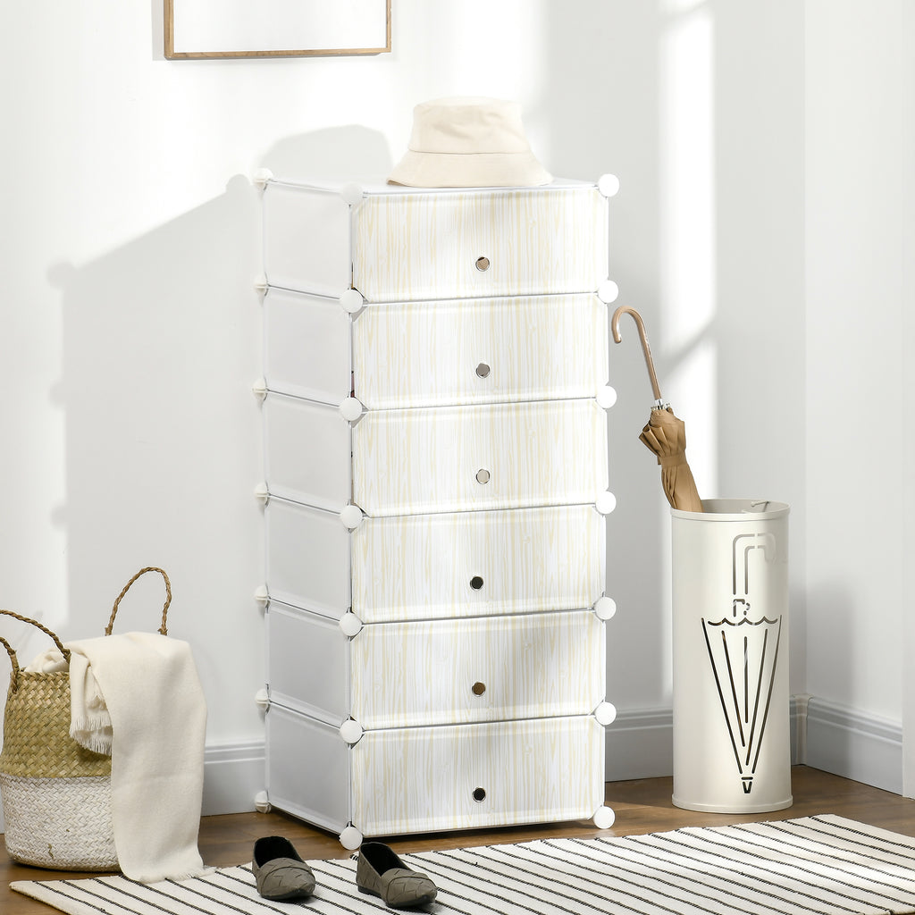 Armoire à chaussures modulable, meuble de rangement avec 6 cubes empilable en plastique, 49 x 36,5 x 108 cm blanc-1
