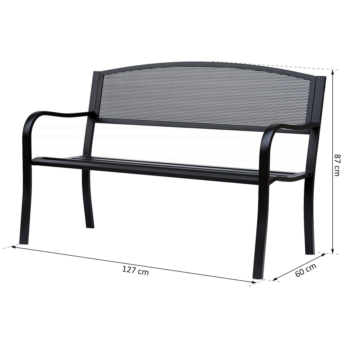 Banc 3 Places de Jardin terrasse Style Contemporain 127L x 60l x 87H cm métal époxy anticorrosion Noir-2