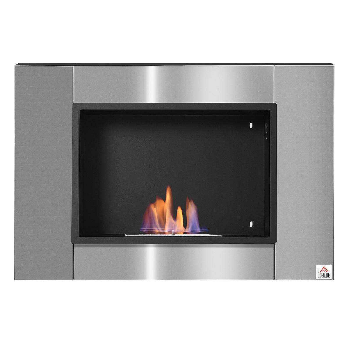 Cheminée bioéthanol Murale encastrable brûleur 0,9 L, environ 3 h de durée de combustion 80L x 14l x 54H cm Couverture 25-30 m² Acier inox-0