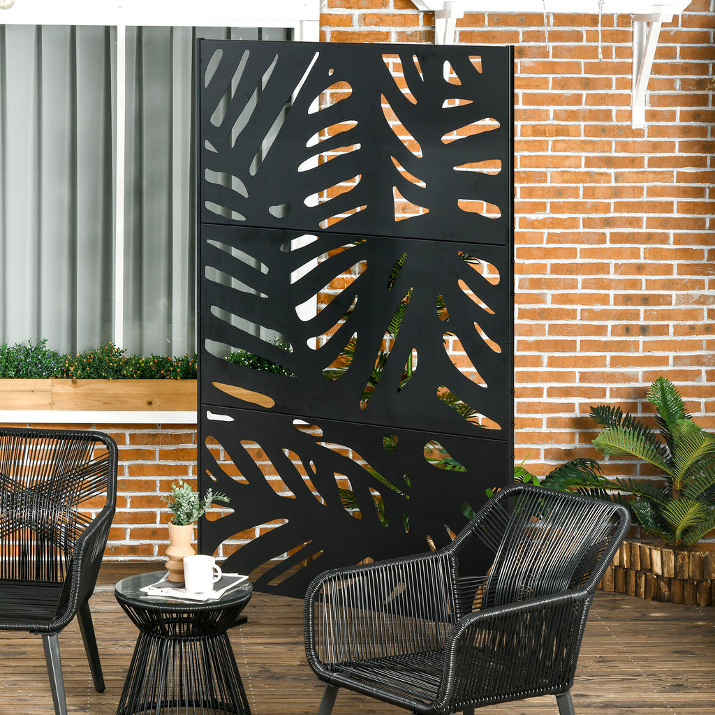 Panneau brise vue décoratif extérieur noir à motif végétal en métal - 122 x 45 x 198 cm-9
