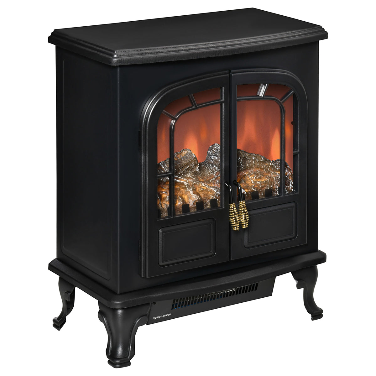 Cheminée électrique poêle Style néo-rétro 2 Portes Verre trempé 1000/2000 W LED luminosité Acier ABS Noir-0