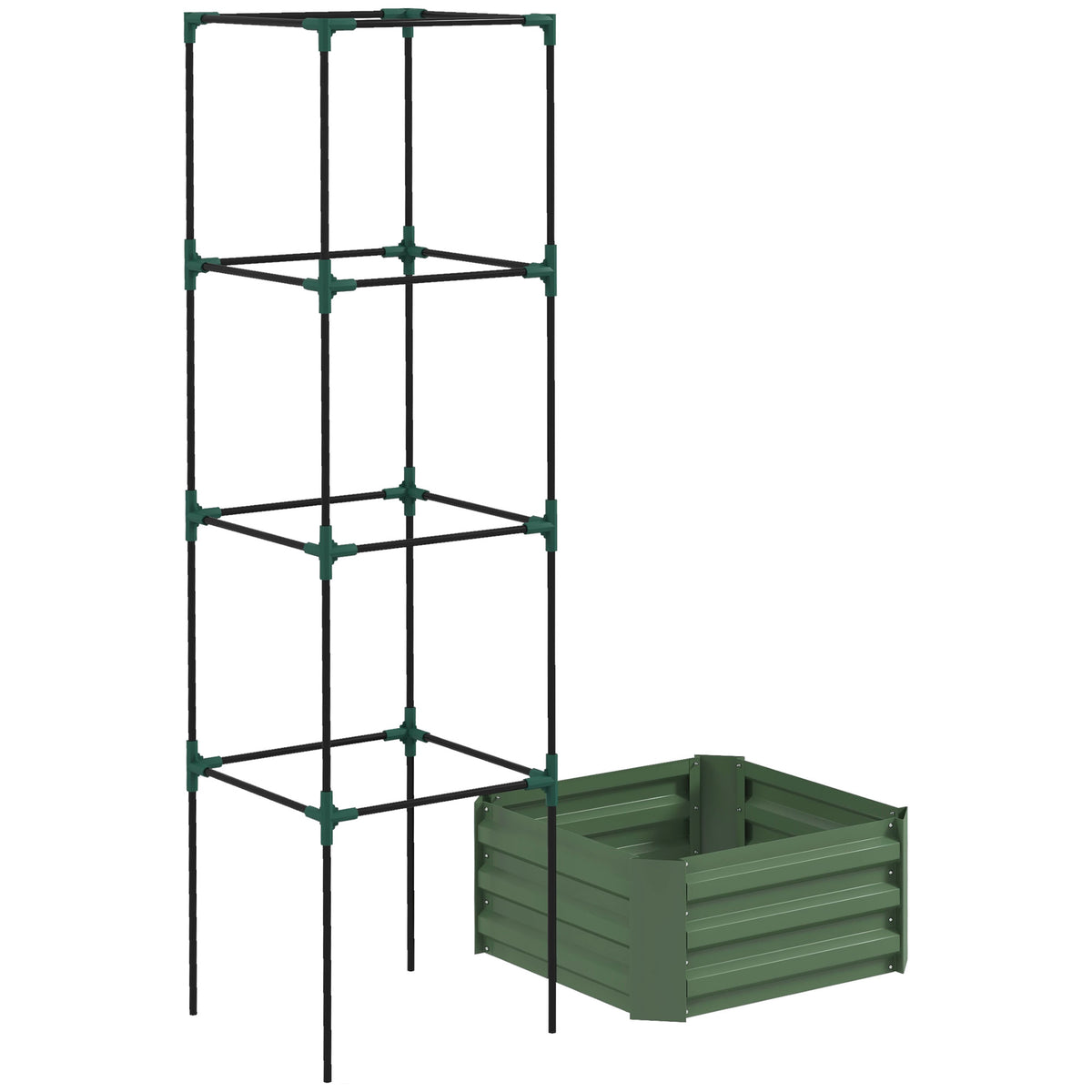 Jardinière avec treillis ajustable, bac à fleurs avec cage à tomates acier galvanisé 61 x 61 x 187 cm vert-7