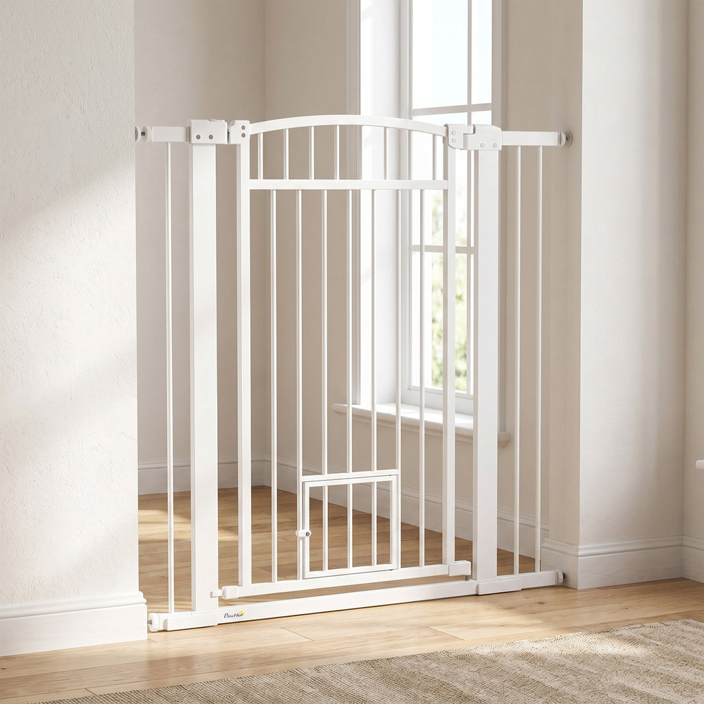Barrière pour chien, largeur ajustable 76-102cm, barrière extra large avec porte pour chat, blanc-1