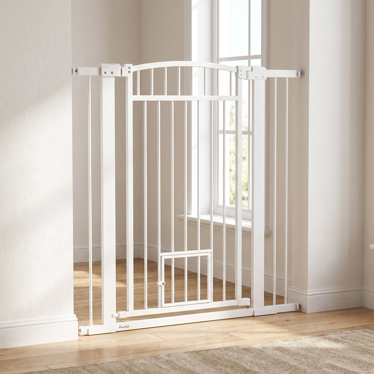 Barrière pour chien, largeur ajustable 76-102cm, barrière extra large avec porte pour chat, blanc-1