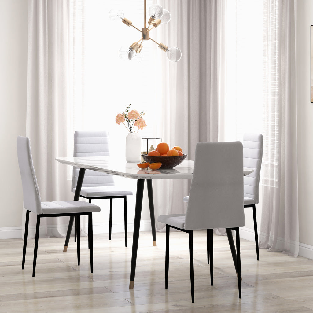 Lot de 4 chaises de salle à manger chaises de cuisine avec dossier haut pieds en métal et tissu en lin 41x50x97cm blanc-9
