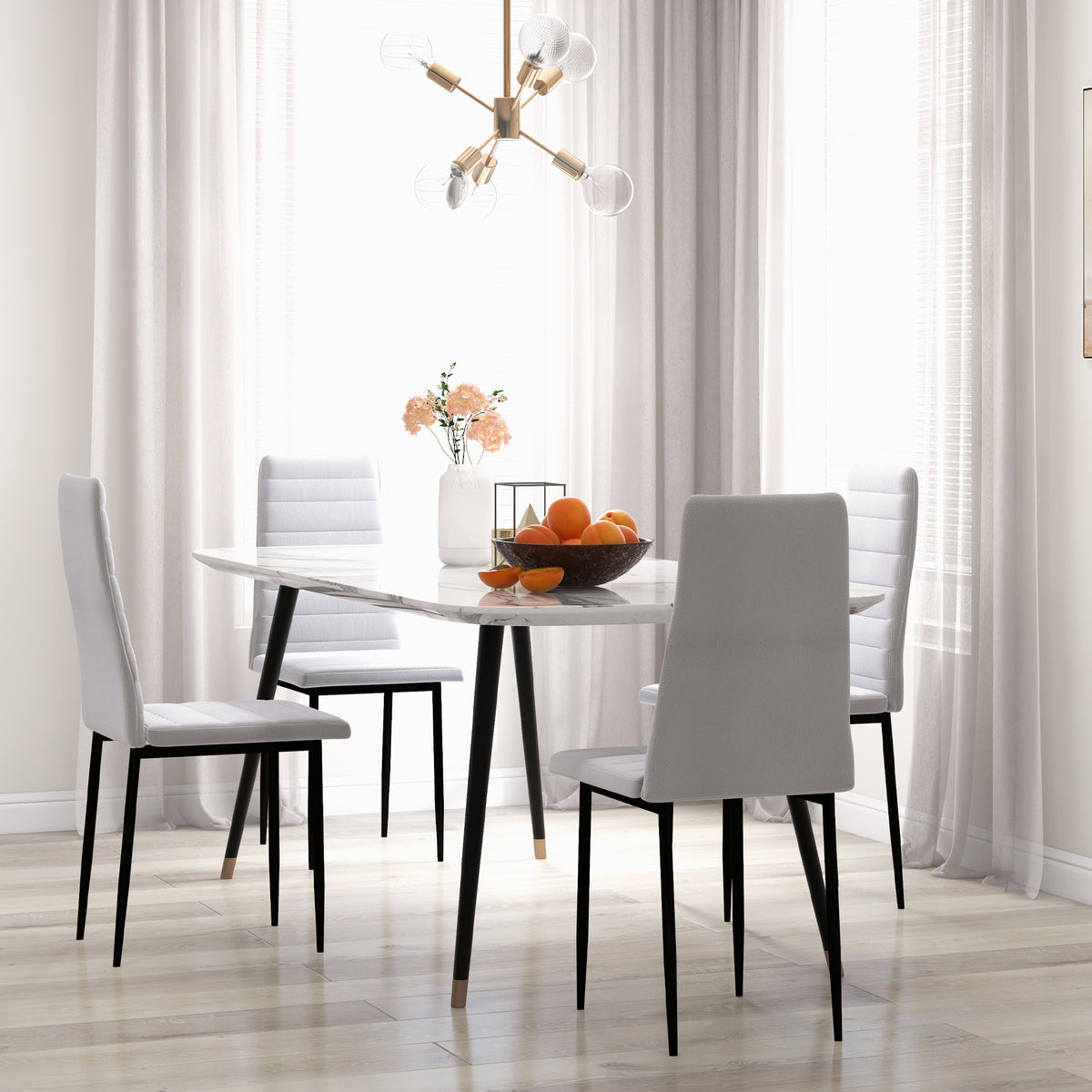 Lot de 4 chaises de salle à manger chaises de cuisine avec dossier haut pieds en métal et tissu en lin 41x50x97cm blanc-9