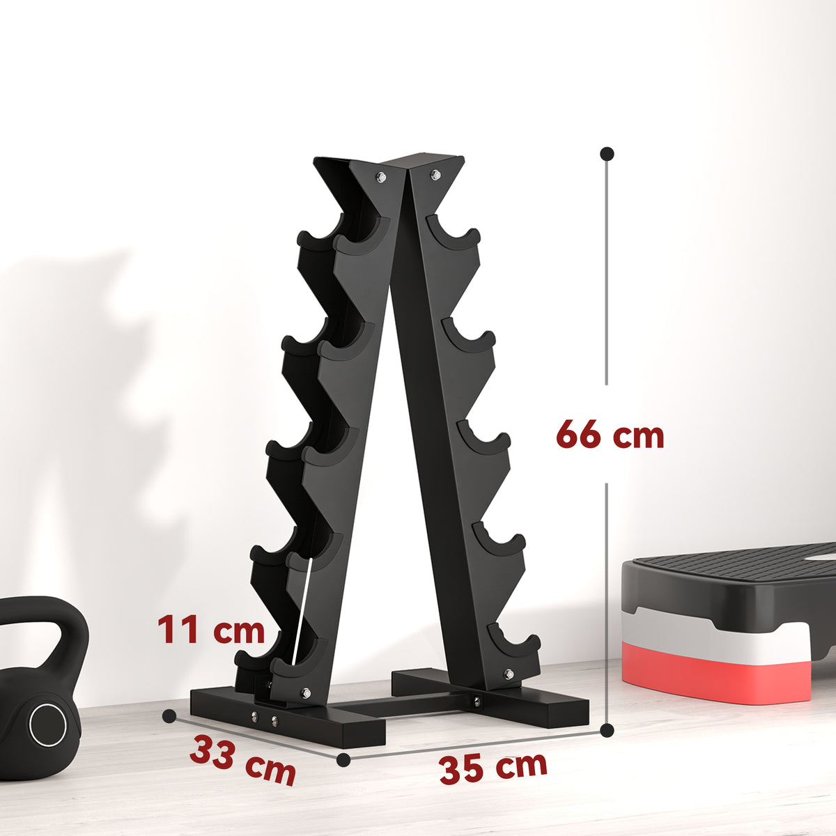 Support d'haltères à 5 niveaux stockage d'haltères en acier pour musculation Charge 100 kg 35x33x66 cm Noir-2