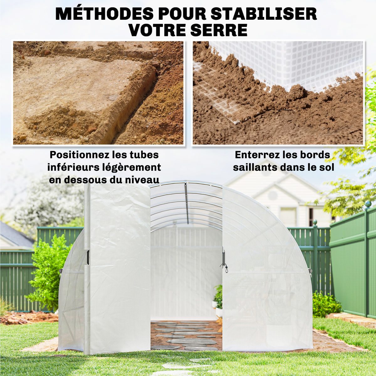 Serre Tunnel de Jardin 18m², Serre de Jardin Tunnel avec Porte et 12 Fenêtres avec Moustiquaires, 295x597x200cm, Blanc-7