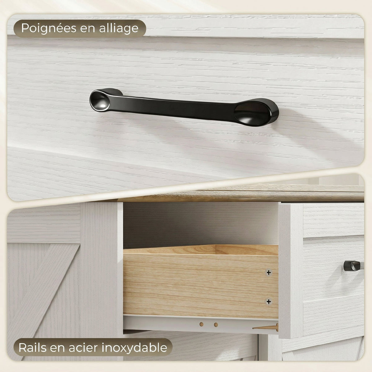 Buffet cuisine, buffet cuisine, meuble de rangement avec 2 tiroirs 2 portes coulissantes, étagère réglable, blanc-6