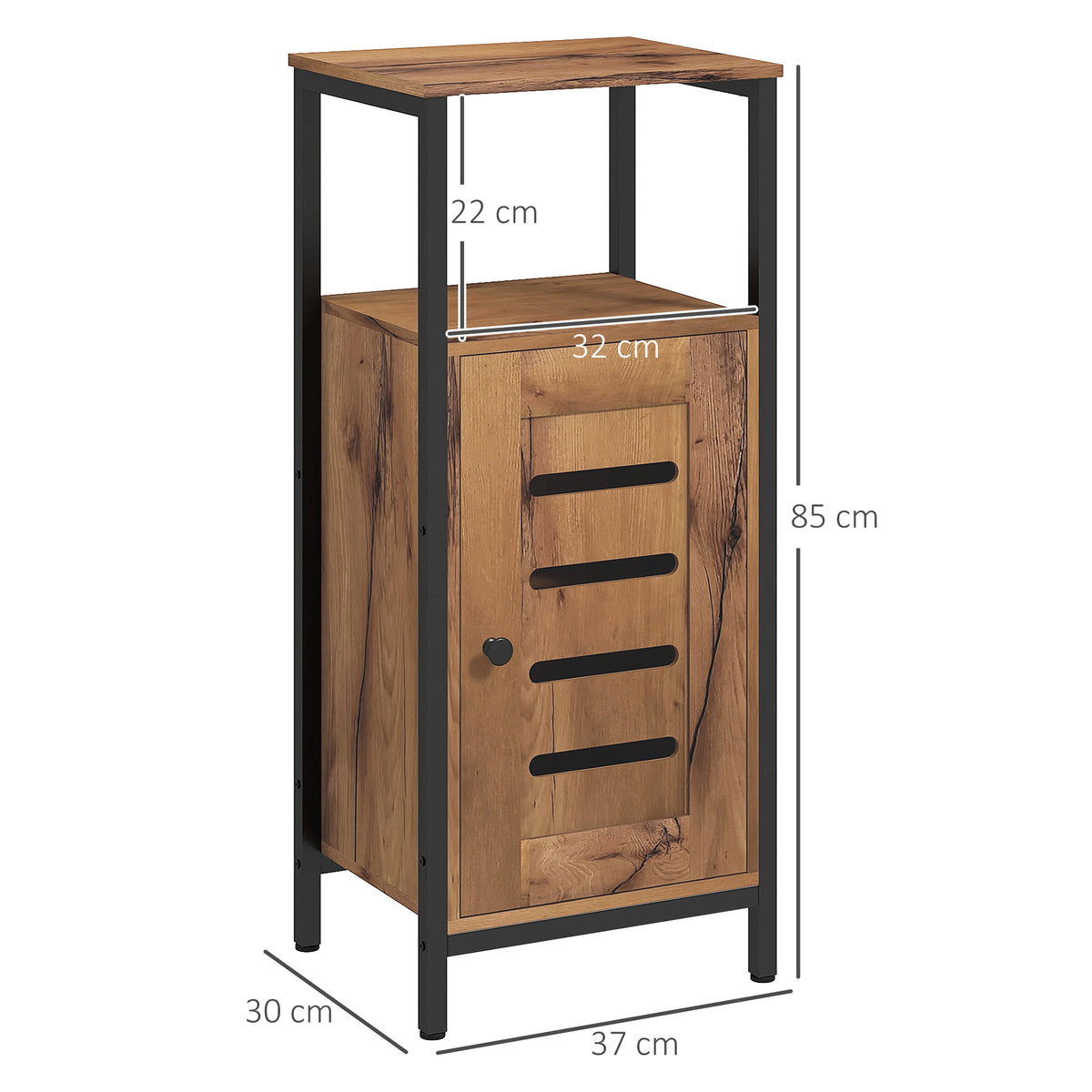 Meuble bas de salle de bain avec porte à lamelles structure en acier niche ouverte 37 x 30 x 85 cm brun rustique-2